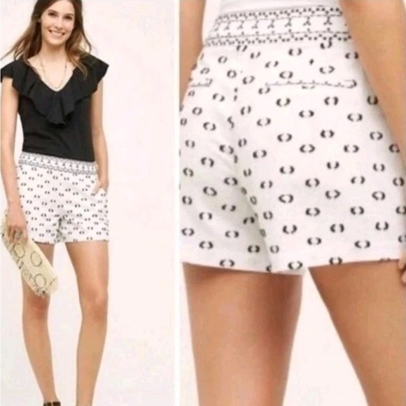 Anthropologie Hei Hei White Linen Blend Clip Dot Chino Shorts Size 8 Medium - Picture 1 of 12